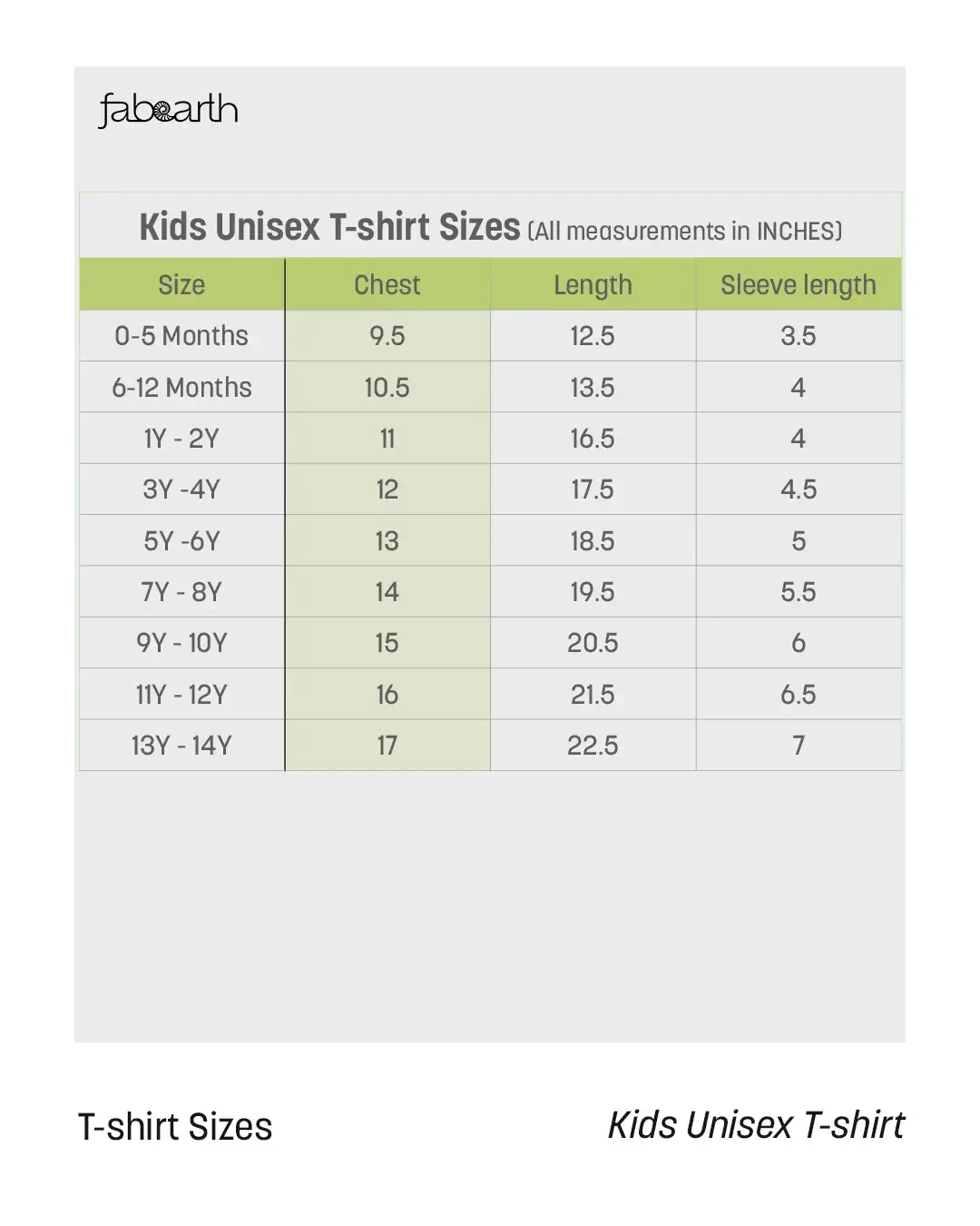 Kids Tees > Sizes