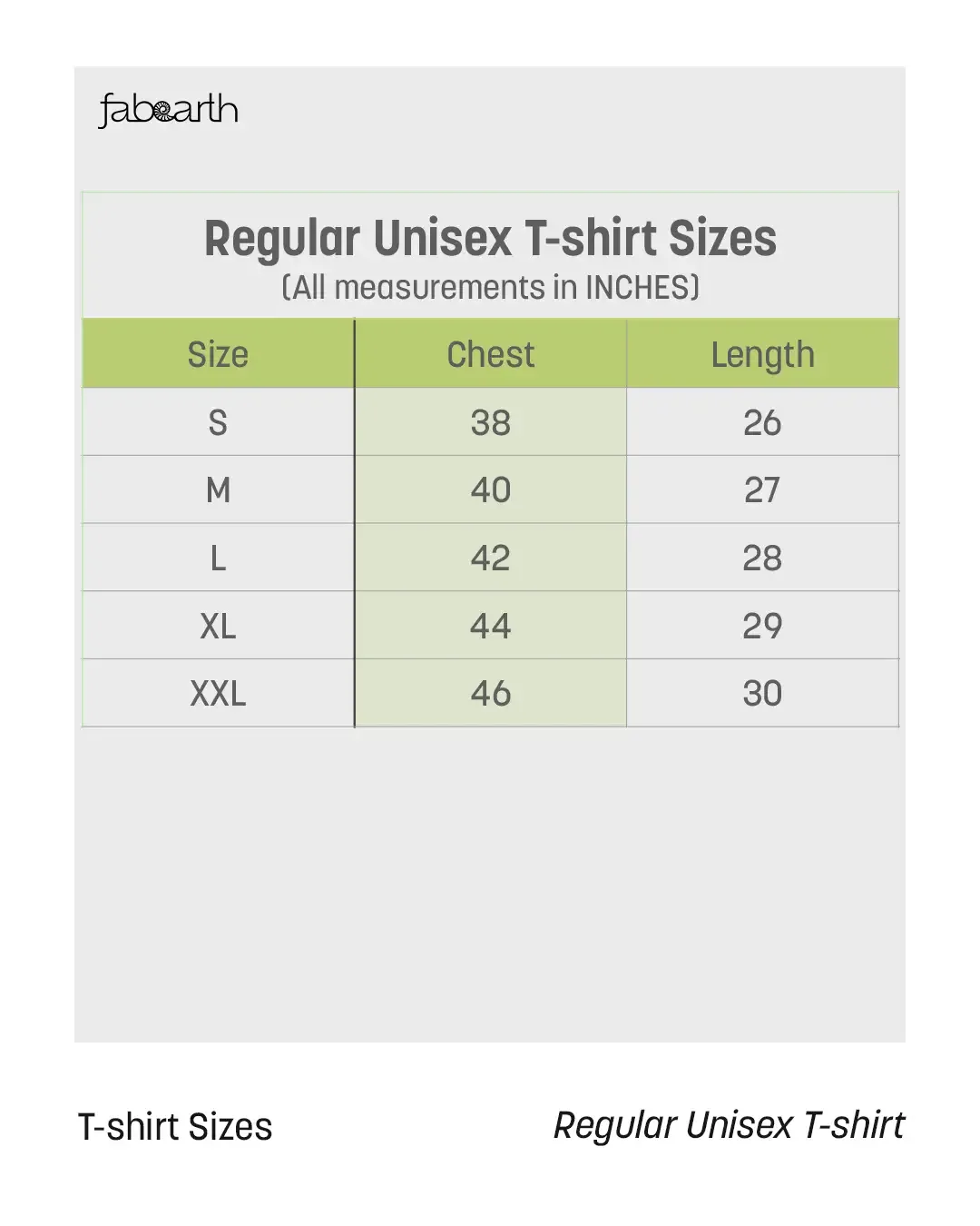 Regular Tees > Sizes