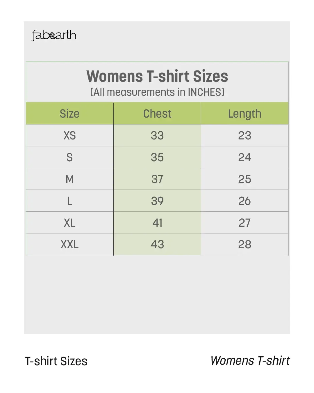 Women's Tees > Sizes