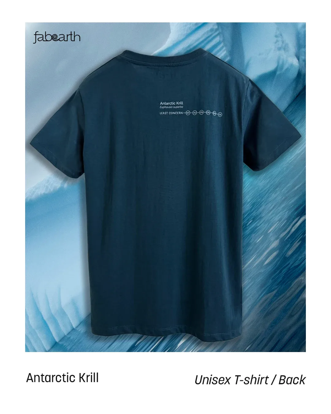 Antarctic Krill (Euphausia superba) T-shirt Regular Unisex Petrol Blue with original wildlife artwork, Least Concern species — view 2 of 2