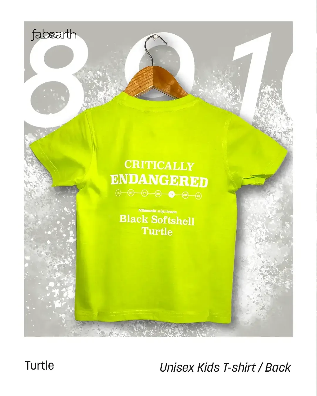 Black Softshell Turtle (Nilssonia nigricans) T-shirt Regular Unisex Green with original wildlife artwork, Critically Endangered species — view 2 of 4