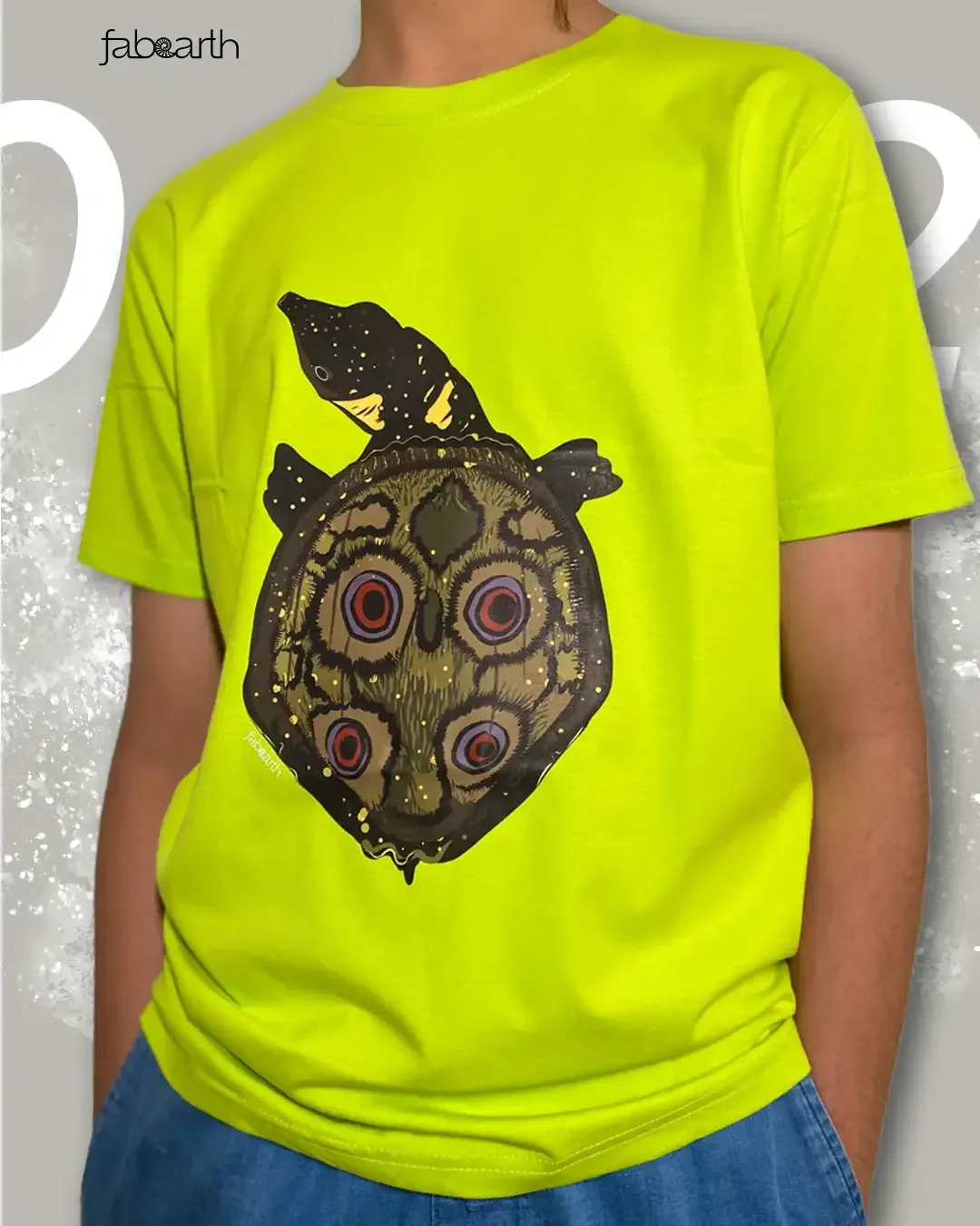 Black Softshell Turtle (Nilssonia nigricans) T-shirt Regular Unisex Green with original wildlife artwork, Critically Endangered species — view 3 of 4