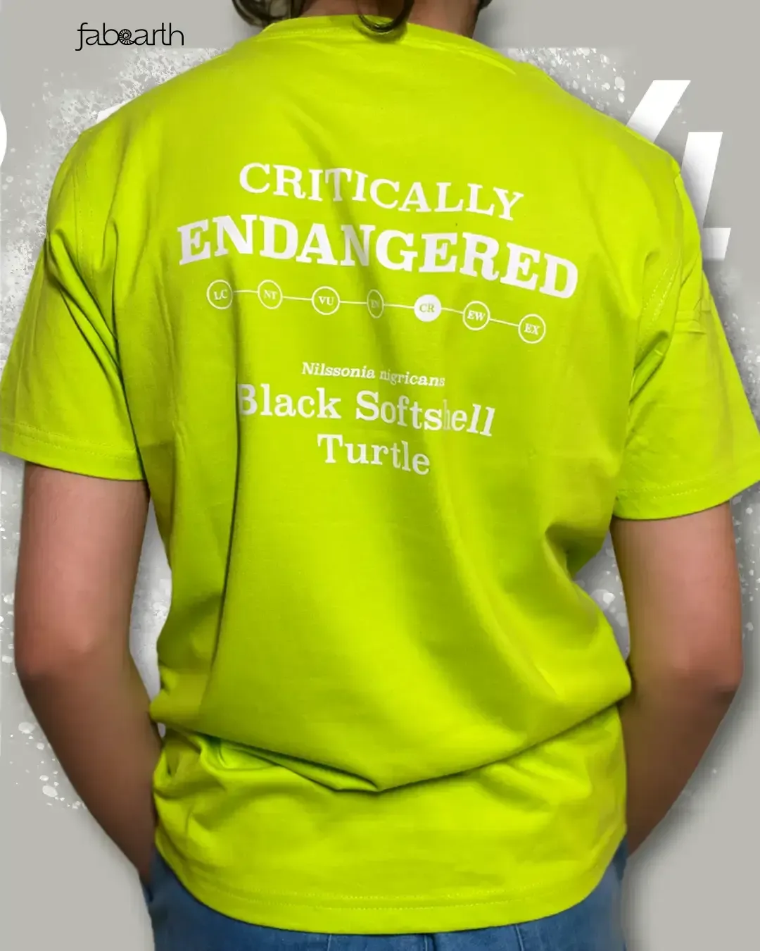Black Softshell Turtle (Nilssonia nigricans) T-shirt Regular Unisex Green with original wildlife artwork, Critically Endangered species — view 4 of 4