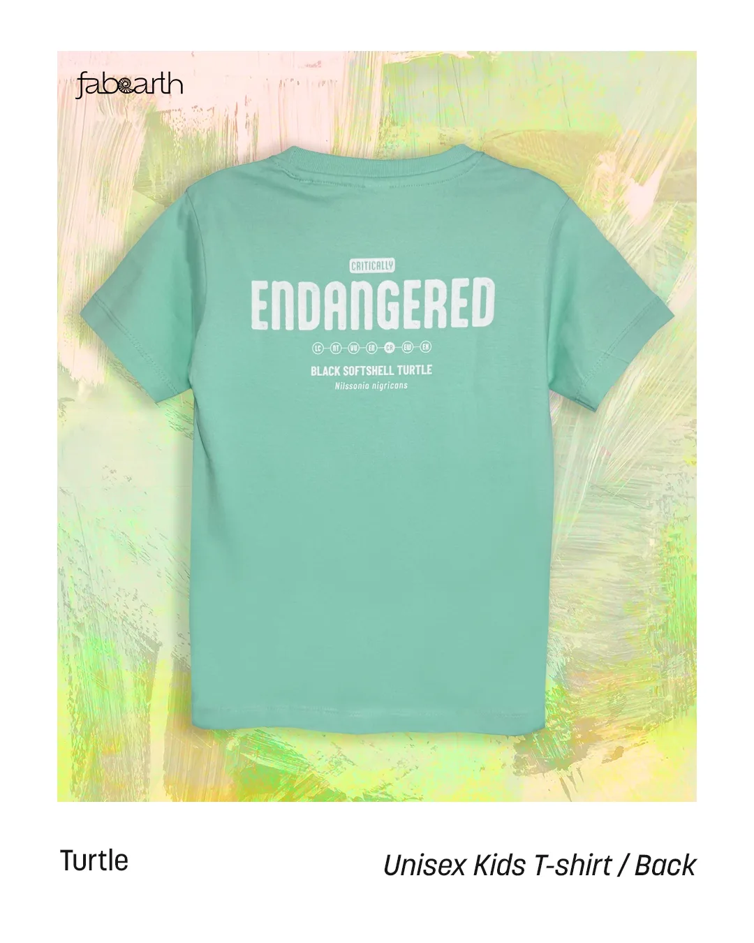 Black Softshell Turtle (Nilssonia nigricans) T-shirt Regular Unisex Mint with original wildlife artwork, Critically Endangered species — view 2 of 2