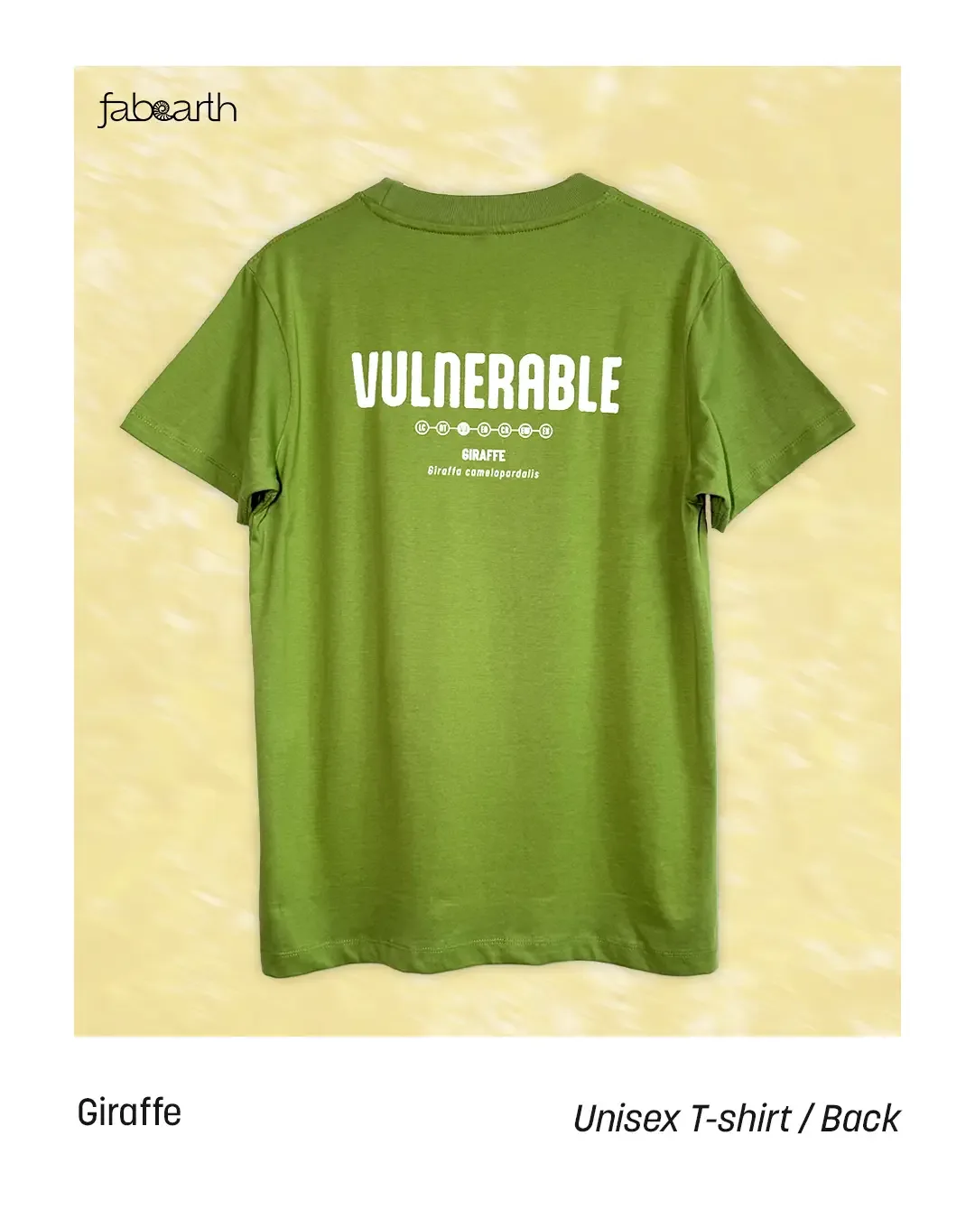 Giraffe (Giraffa camelopardalis) T-shirt Regular Unisex Kiwi Green with original wildlife artwork, Vulnerable species — view 2 of 2