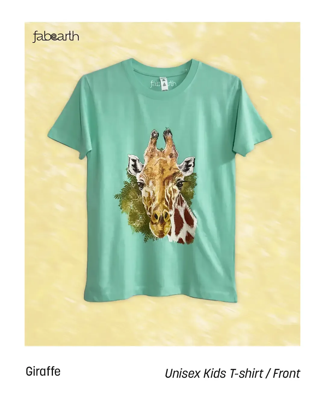 Giraffe (Giraffa camelopardalis) T-shirt Regular Unisex Mint with original wildlife artwork, Vulnerable species