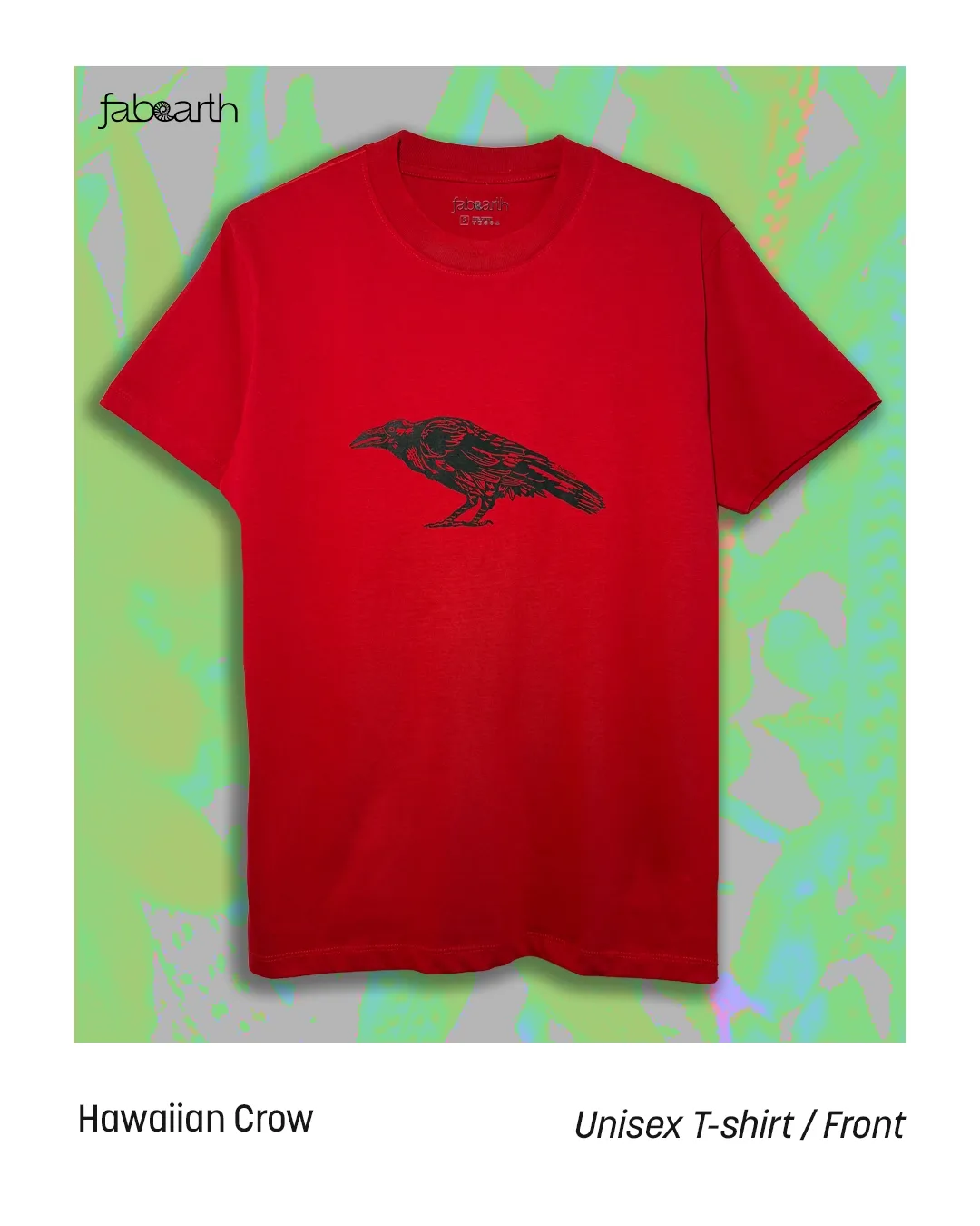 Hawaiian Crow (Corvus hawaiiensis) T-shirt Regular Unisex Red with original wildlife artwork, Extinct in the Wild species
