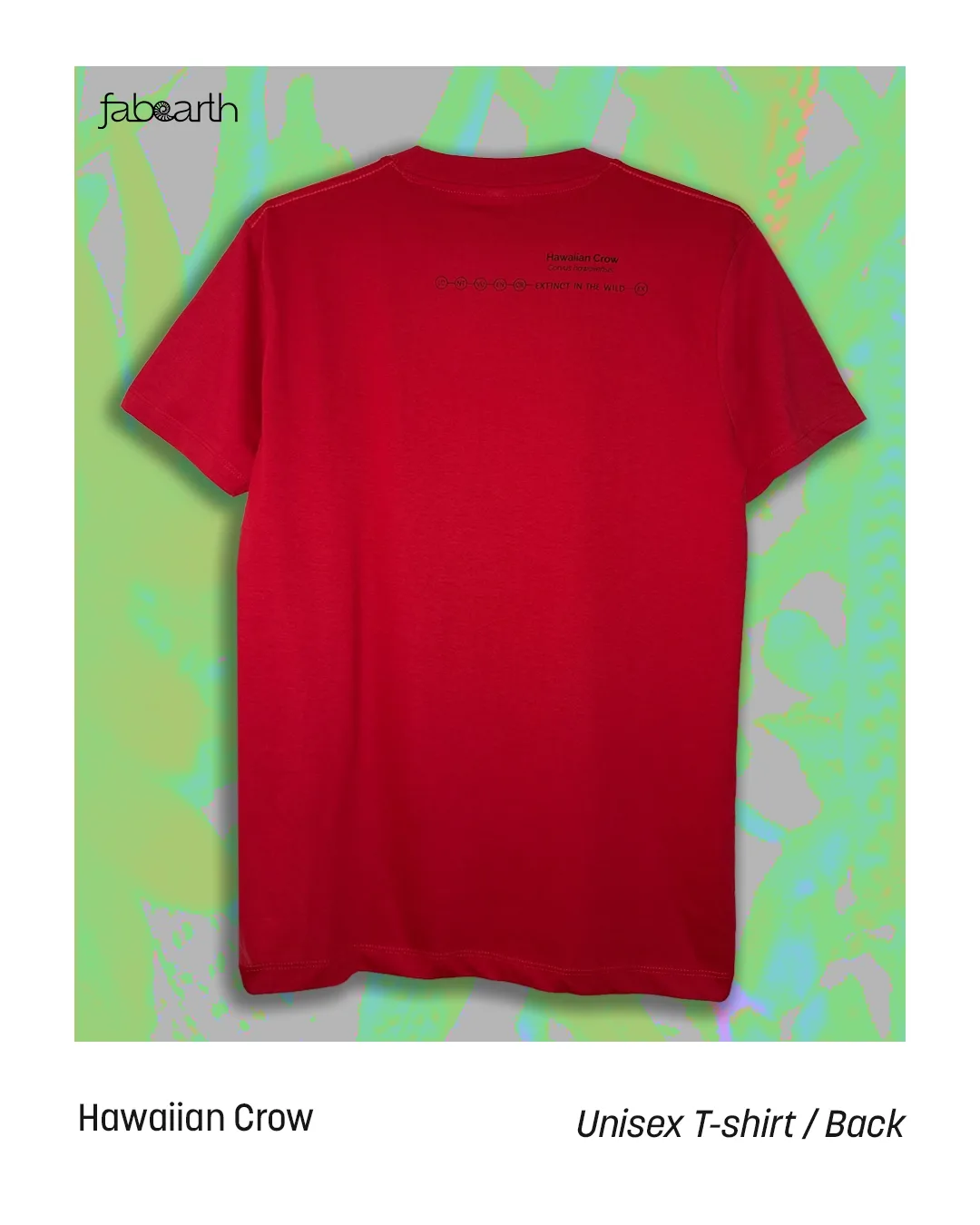 Hawaiian Crow (Corvus hawaiiensis) T-shirt Regular Unisex Red with original wildlife artwork, Extinct in the Wild species — view 2 of 2