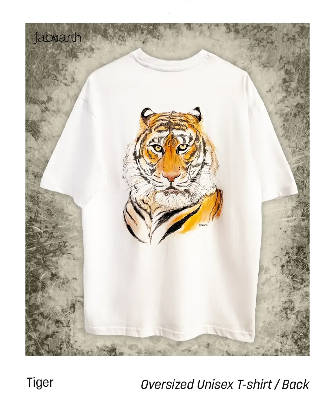 Royal Bengal Tiger (Panthera tigris tigris) T-shirt Oversize Unisex White with original wildlife artwork, Endangered species — view 2 of 2