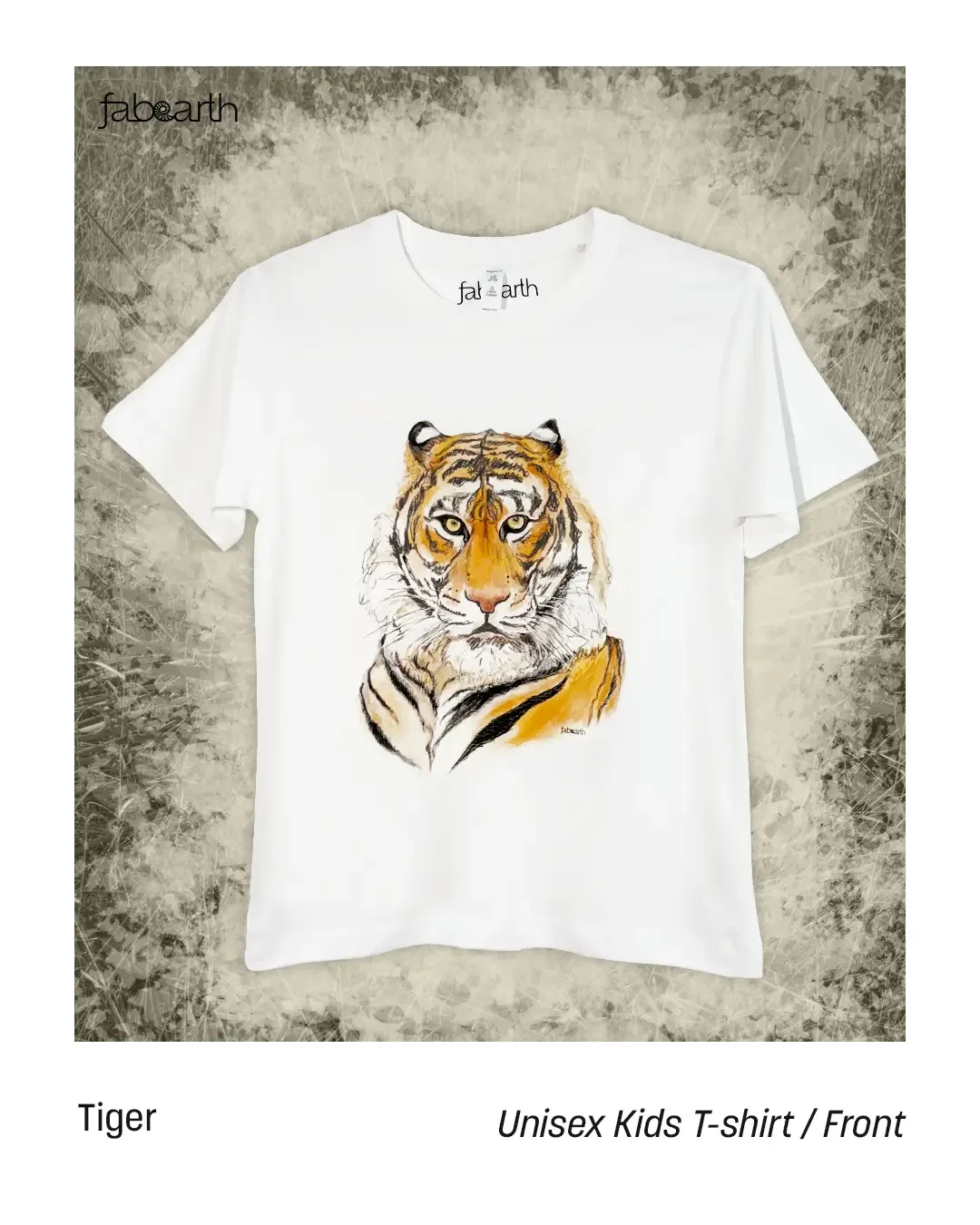 Royal Bengal Tiger (Panthera tigris tigris) T-shirt Regular Unisex White with original wildlife artwork, Endangered species