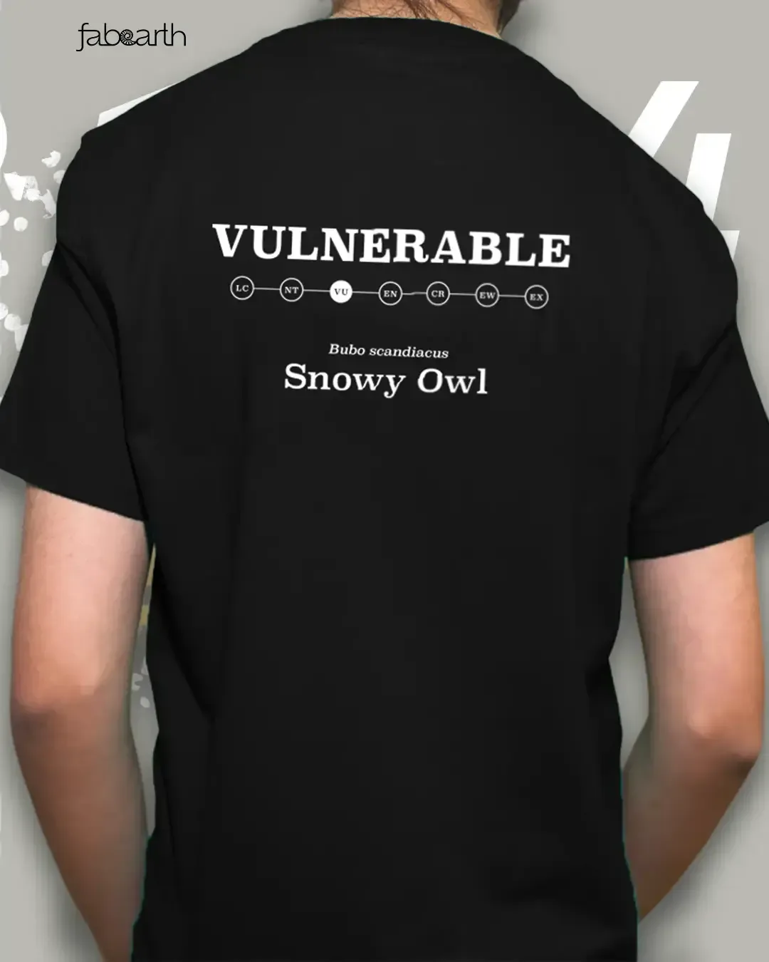 Snowy Owl (Bubo scandiacus) T-shirt Regular Unisex Black with original wildlife artwork, Vulnerable species — view 4 of 4