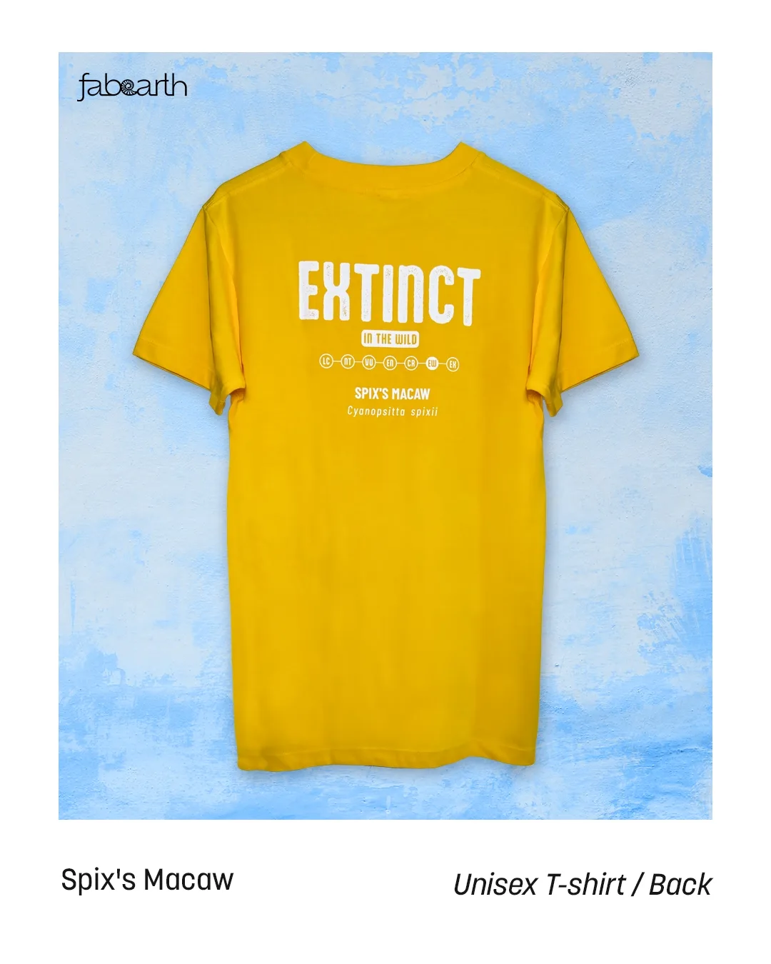 Spix's Macaw (Cyanopsitta spixii) T-shirt Regular Unisex Yellow with original wildlife artwork, Extinct in the Wild species — view 2 of 2