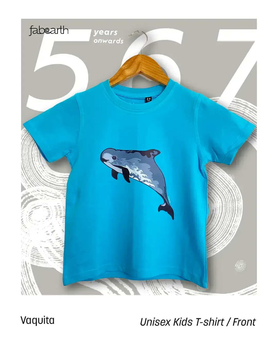 Vaquita (Phocoena sinus) T-shirt Regular Unisex Blue with original wildlife artwork, Critically Endangered species