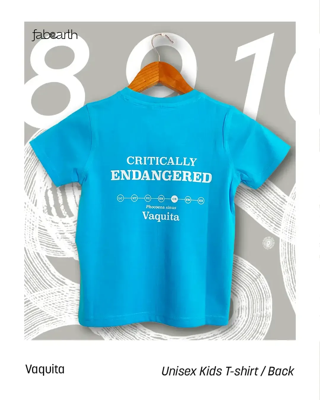 Vaquita (Phocoena sinus) T-shirt Regular Unisex Blue with original wildlife artwork, Critically Endangered species — view 2 of 4