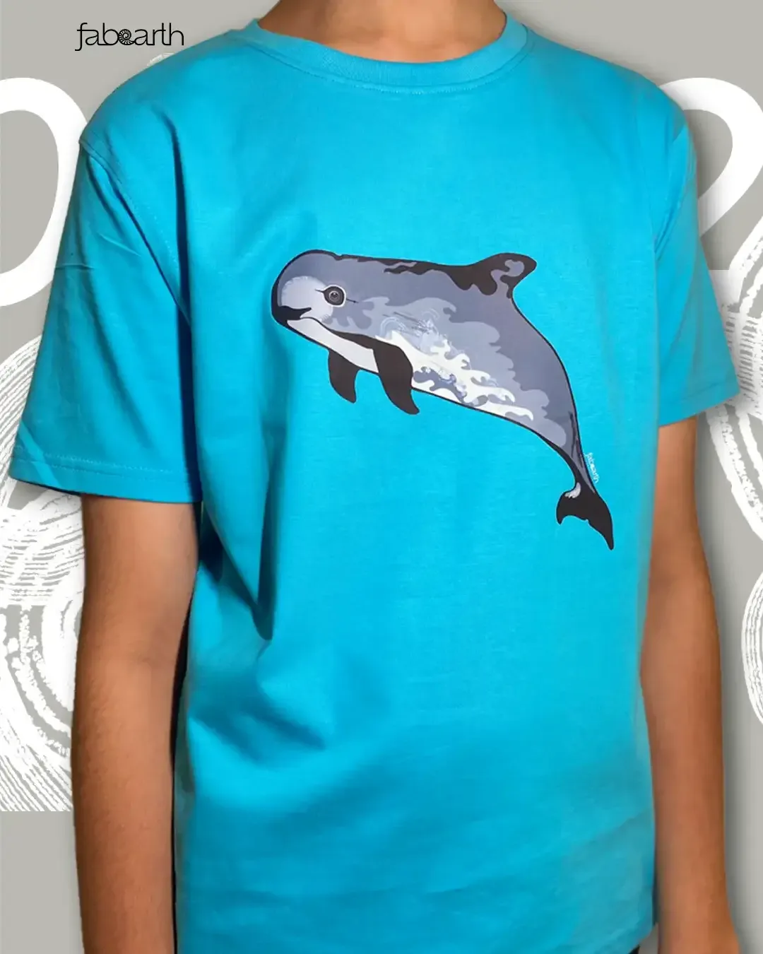 Vaquita (Phocoena sinus) T-shirt Regular Unisex Blue with original wildlife artwork, Critically Endangered species — view 3 of 4