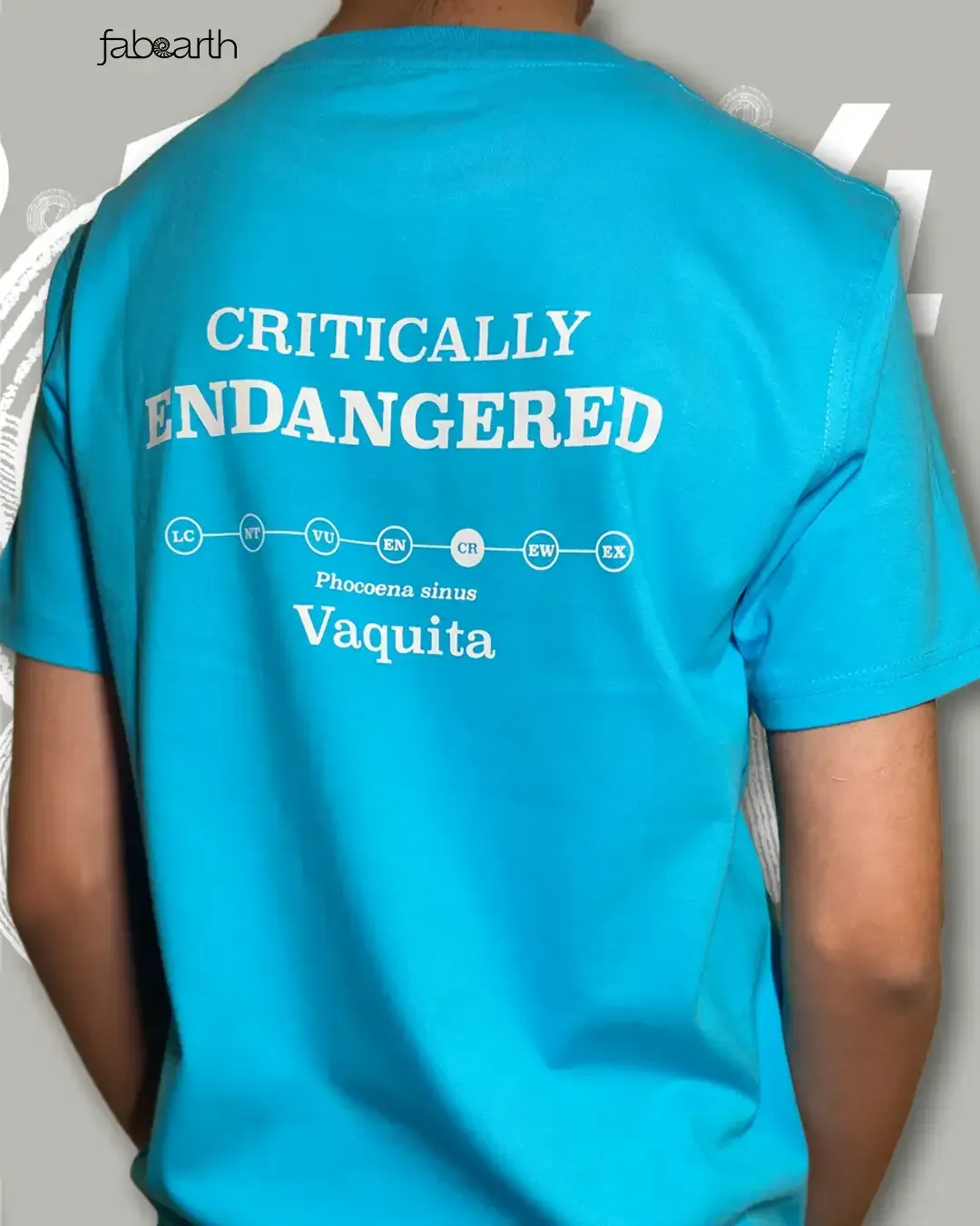 Vaquita (Phocoena sinus) T-shirt Regular Unisex Blue with original wildlife artwork, Critically Endangered species — view 4 of 4