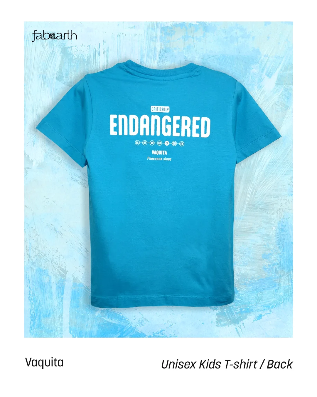 Vaquita (Phocoena sinus) T-shirt Regular Unisex Sky Blue with original wildlife artwork, Critically Endangered species — view 2 of 2
