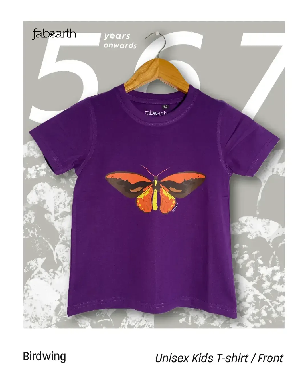 Wallace's Golden Birdwing (Ornithoptera croesus) T-shirt Regular Unisex Purple with original wildlife artwork, Near Threatened species