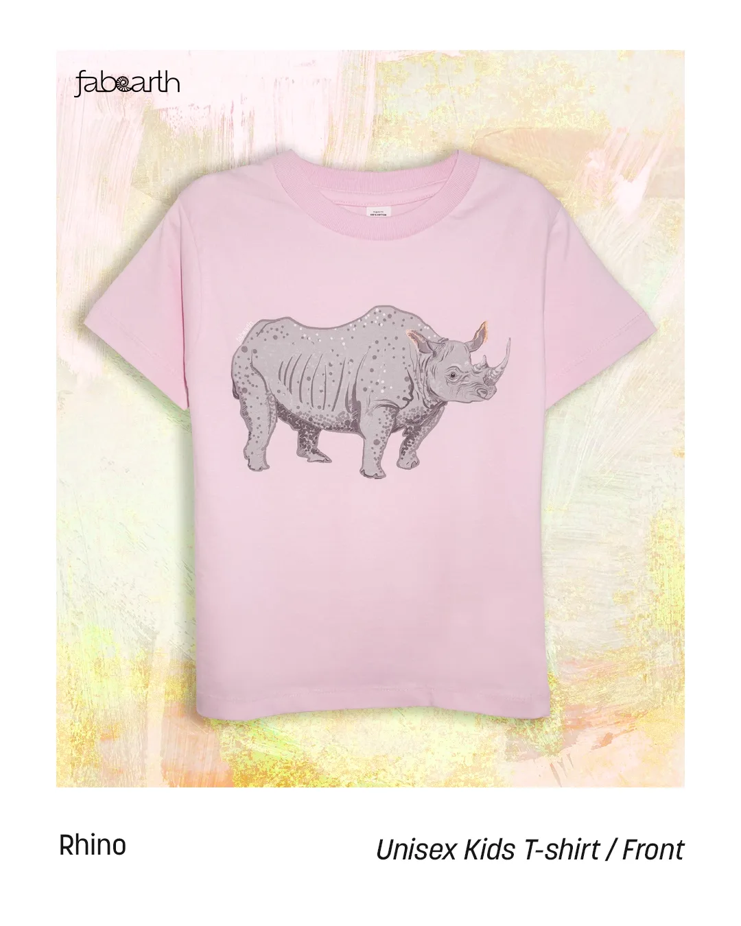 Western Black Rhinoceros (Diceros bicornis longipes) T-shirt Regular Unisex Soft Pink with original wildlife artwork, Extinct species