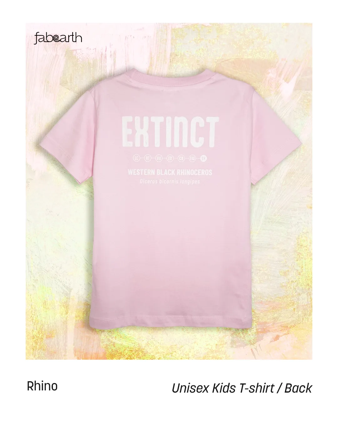 Western Black Rhinoceros (Diceros bicornis longipes) T-shirt Regular Unisex Soft Pink with original wildlife artwork, Extinct species — view 2 of 2