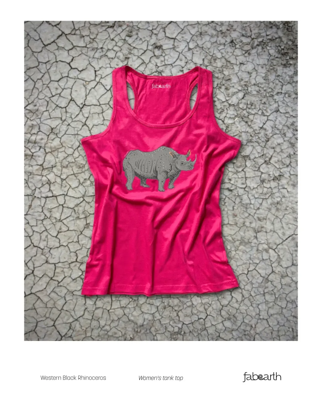 Western Black Rhinoceros (Diceros bicornis longipes) T-shirt Tanktop Women's Pink with original wildlife artwork, Extinct species