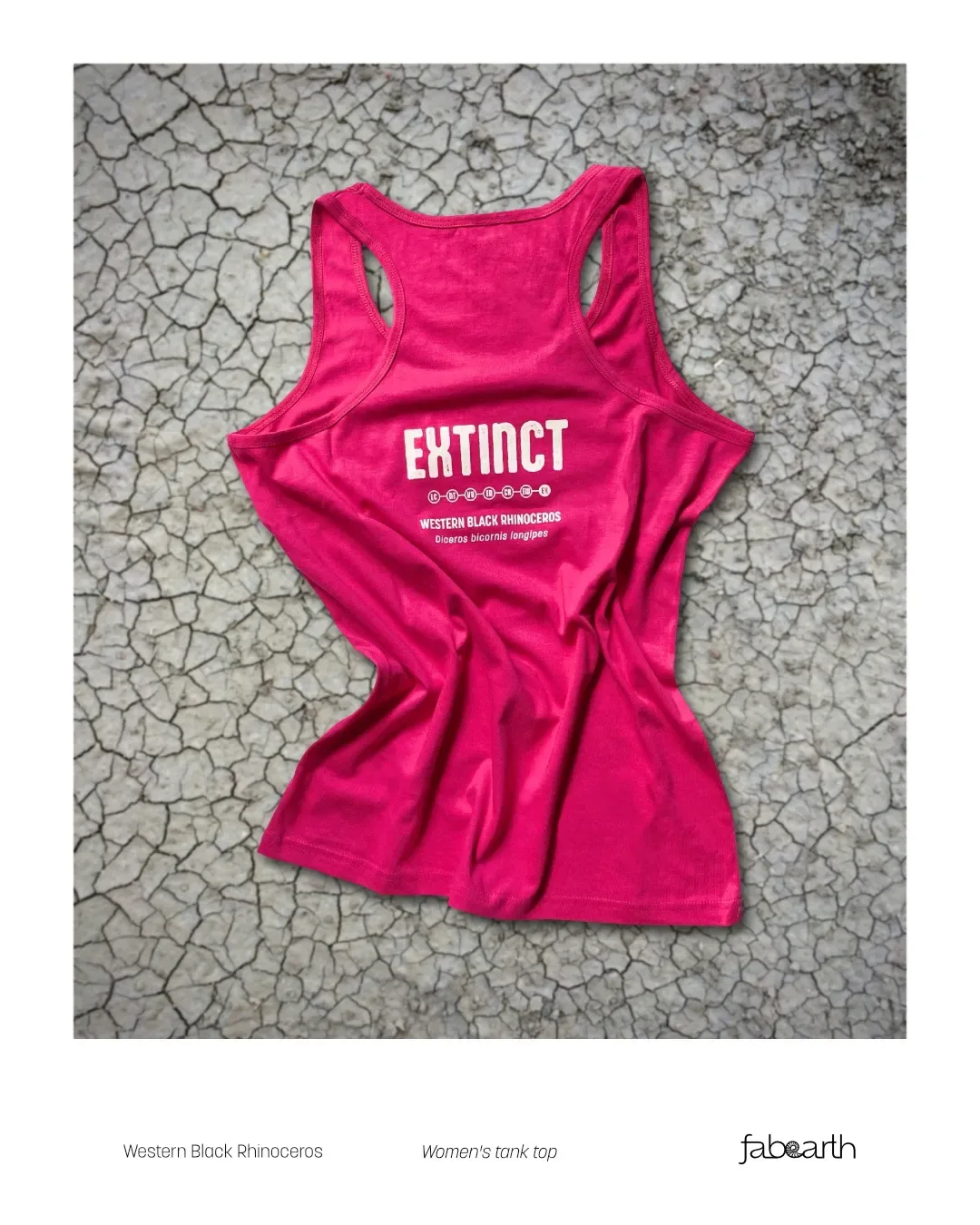 Western Black Rhinoceros (Diceros bicornis longipes) T-shirt Tanktop Women's Pink with original wildlife artwork, Extinct species — view 2 of 2