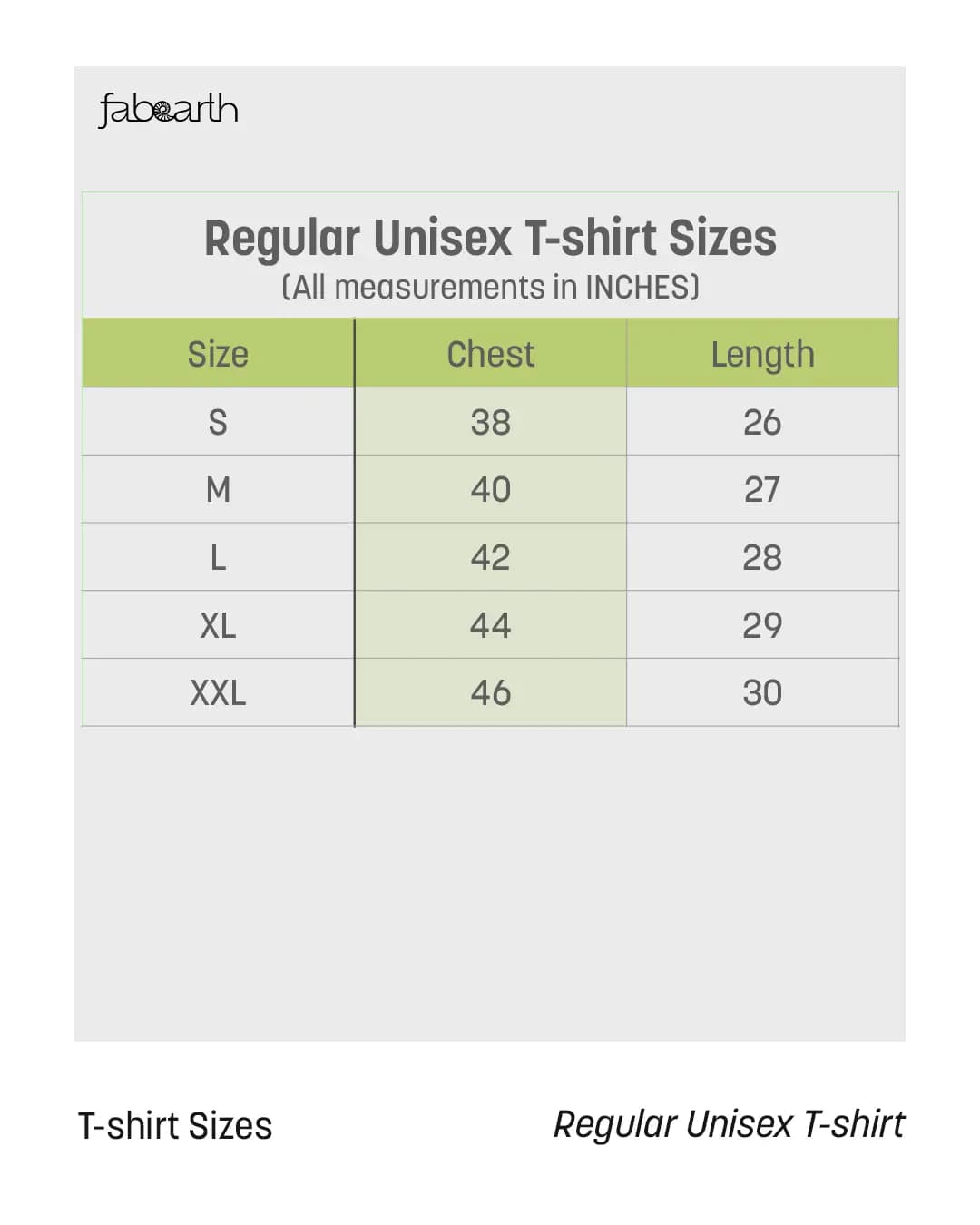 Regular Tees > Sizes