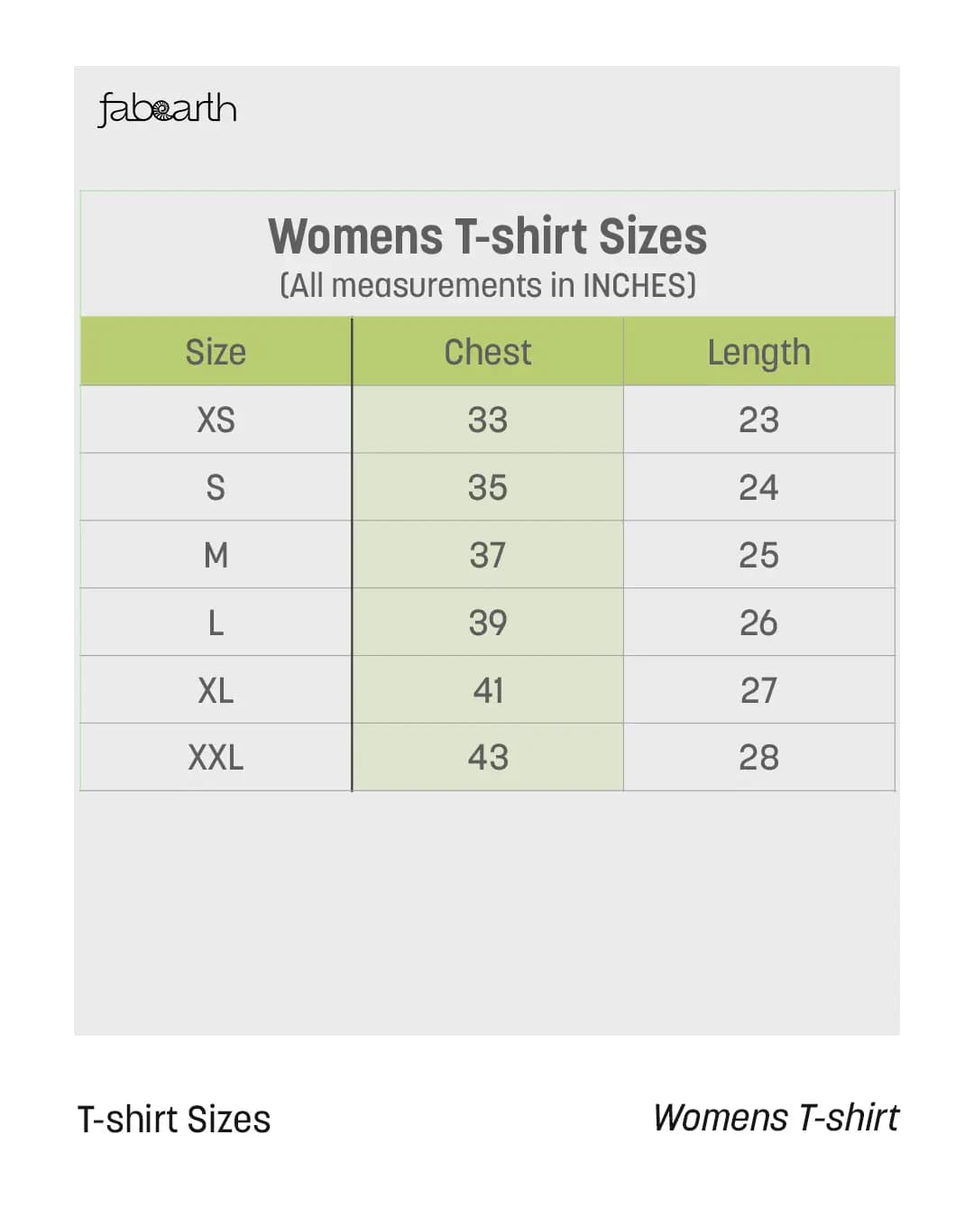 Women's Tees > Sizes